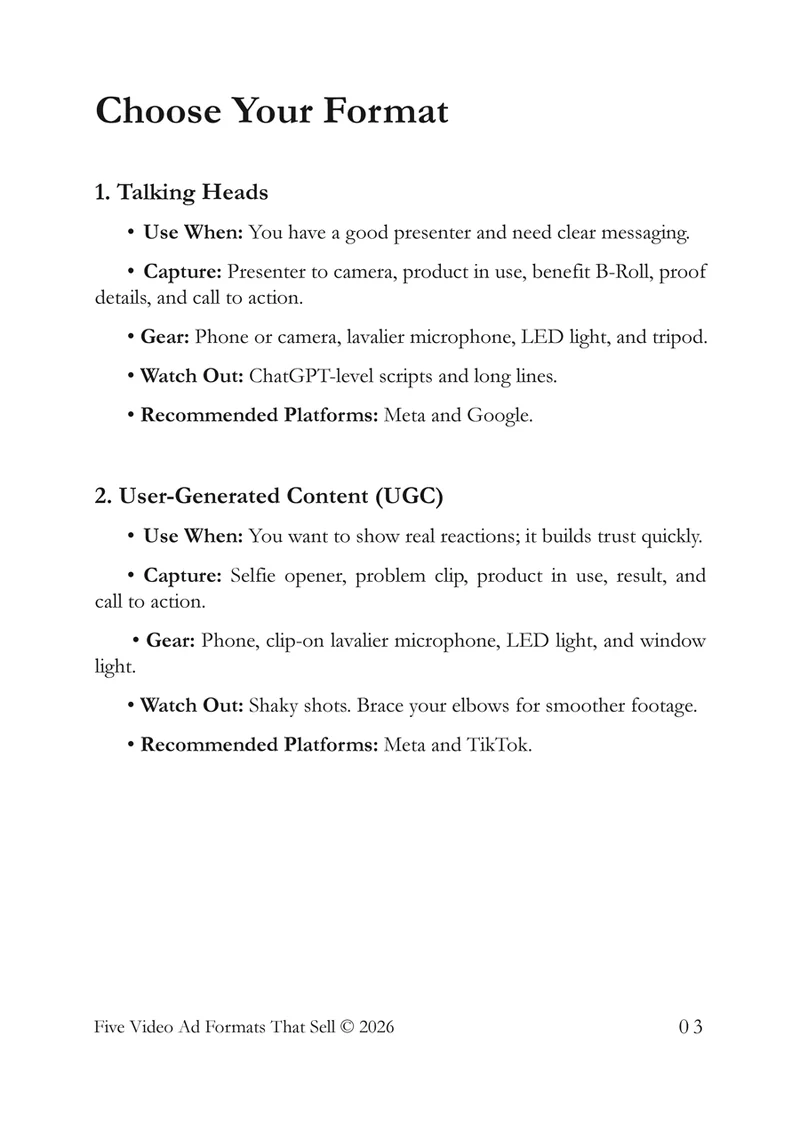 Guide page 3: Talking Heads and UGC