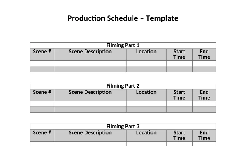 Production schedule template