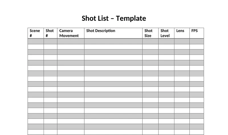 Shot list template
