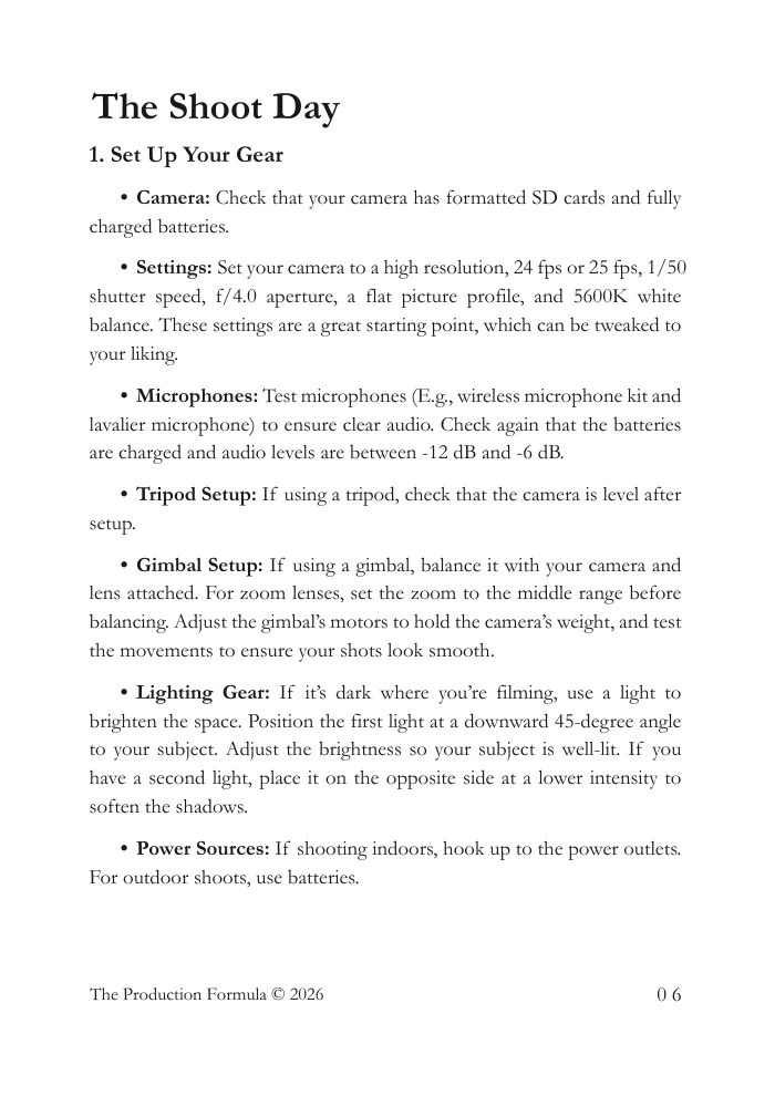 Book page on setting up your gear